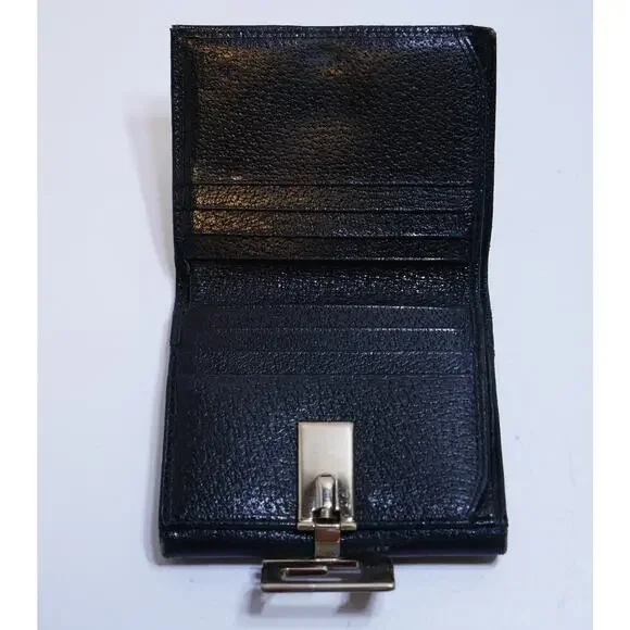 Authentic Vintage Gucci G Clip Bifold Compact Wallet Black Leather Made Italy - Picture 5 of 11